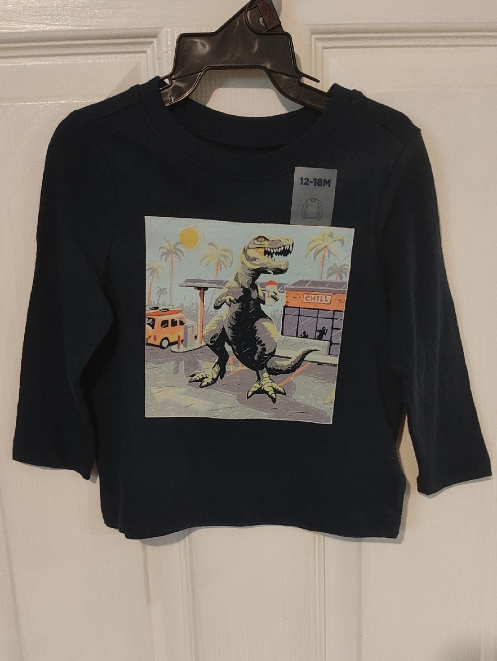 Old Navy Dark Blue Long-Sleeve Tee with Dinosaur Graphic